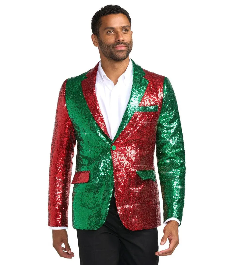 Men's Red and Green Sequin Blazer Men's Red and Green Sequin Blazer