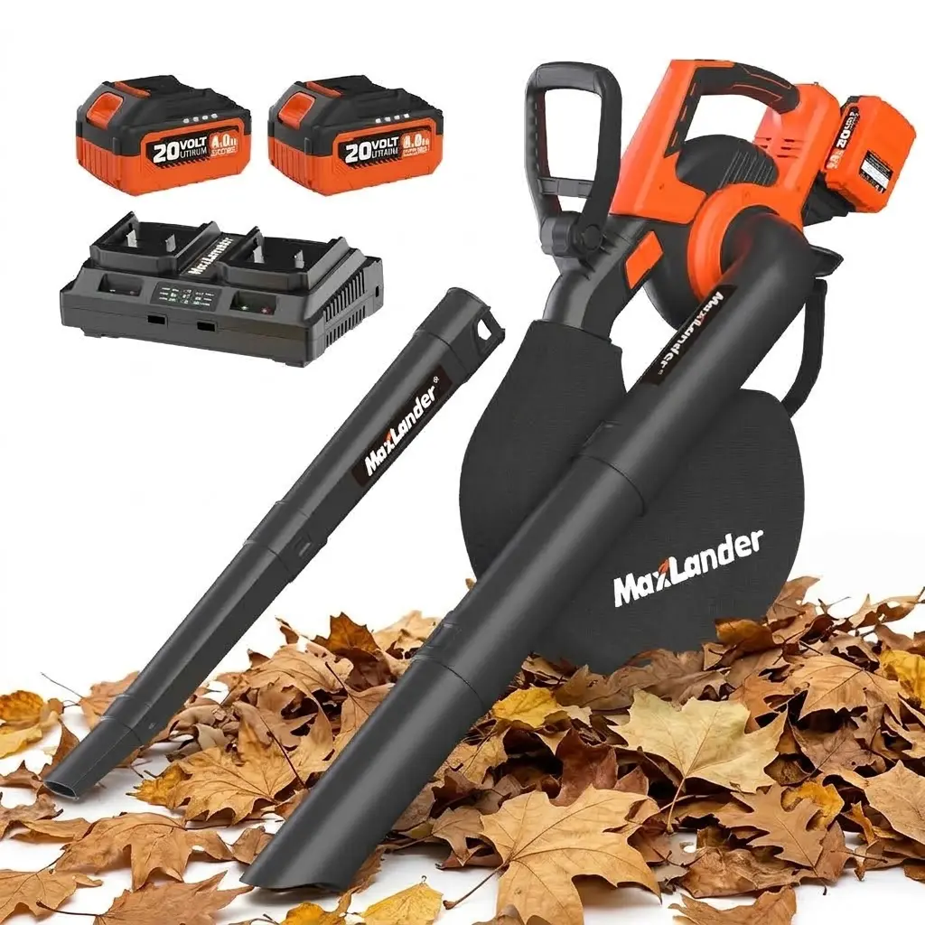 MAXLANDER 40V Cordless Leaf Blower, 3-in-1 Brushless Blower Vacuum & Mulcher with 170 MPH 360 CFM, 5-Speed Electric Leaf Vacuum with 2x4.0Ah Batteries and Charger for Lawn, Patio, Driveway