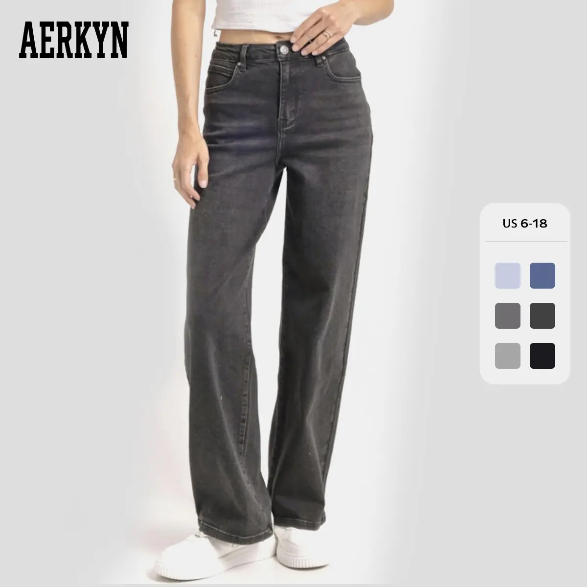 Women's Classy High-Waist Multi-Pocket Wide-Leg Denim Jeans - Relaxed Fit Style Clothes, Versatile Street Stretch Bottoms (US), Basic
