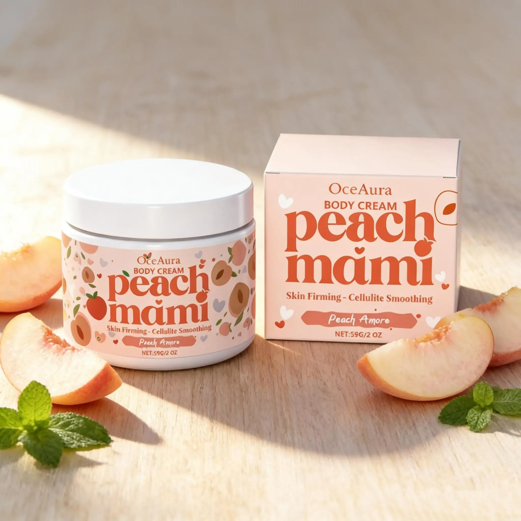 Peach Mami Firming Body Cream, Body Care, Caffeine & Hyaluronic Acid, Smooth Glowing Skin, Moisturizing Hydrating Moisture-Boosting Formula, Daily Use, Moisturizer, Body Hydrator