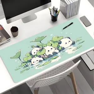 Cute Panda Water Scene XXL Mouse Pad, Kawaii Mint Extended Desk Mat with Anti-Slip Backing, Large Gaming Keyboard Pad, Good Gift for Family and friends