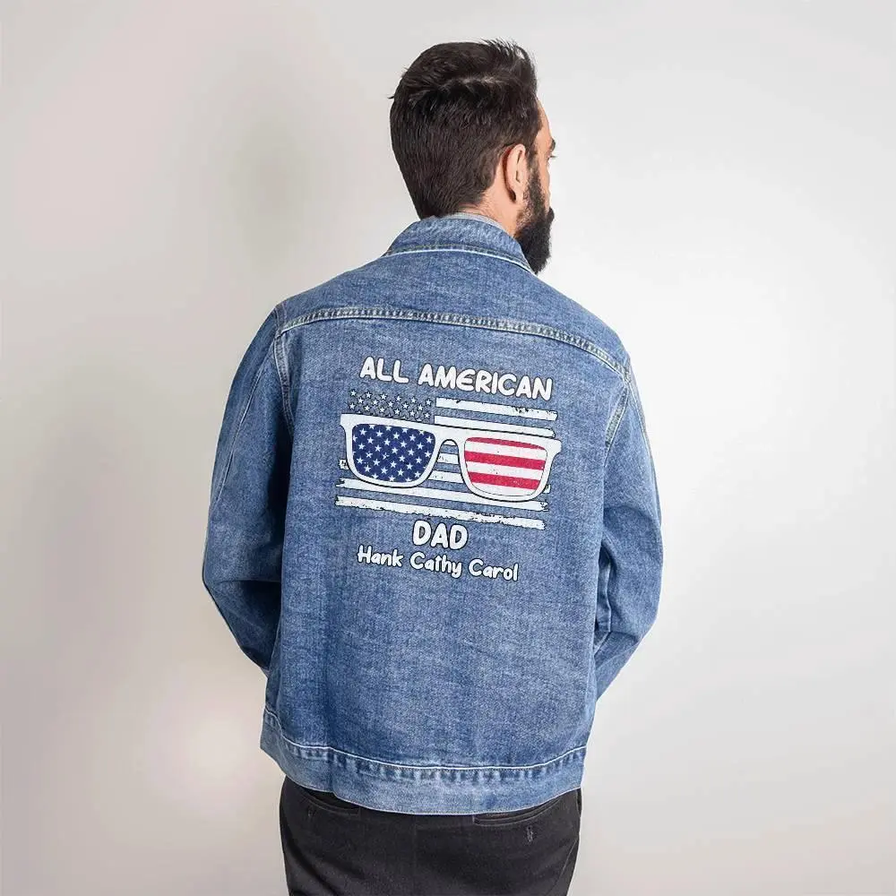 All American Dad - Papa - Grandpa - Personalized Men's Denim Jacket