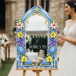 Lily & Hydrangea Wedding Welcome Sign — Gothic Stained Glass