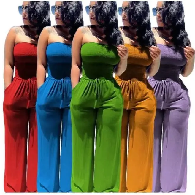 Women's 2-Piece Strapless Tube Top & Wide-Leg Pants Set Clothes Womenswear