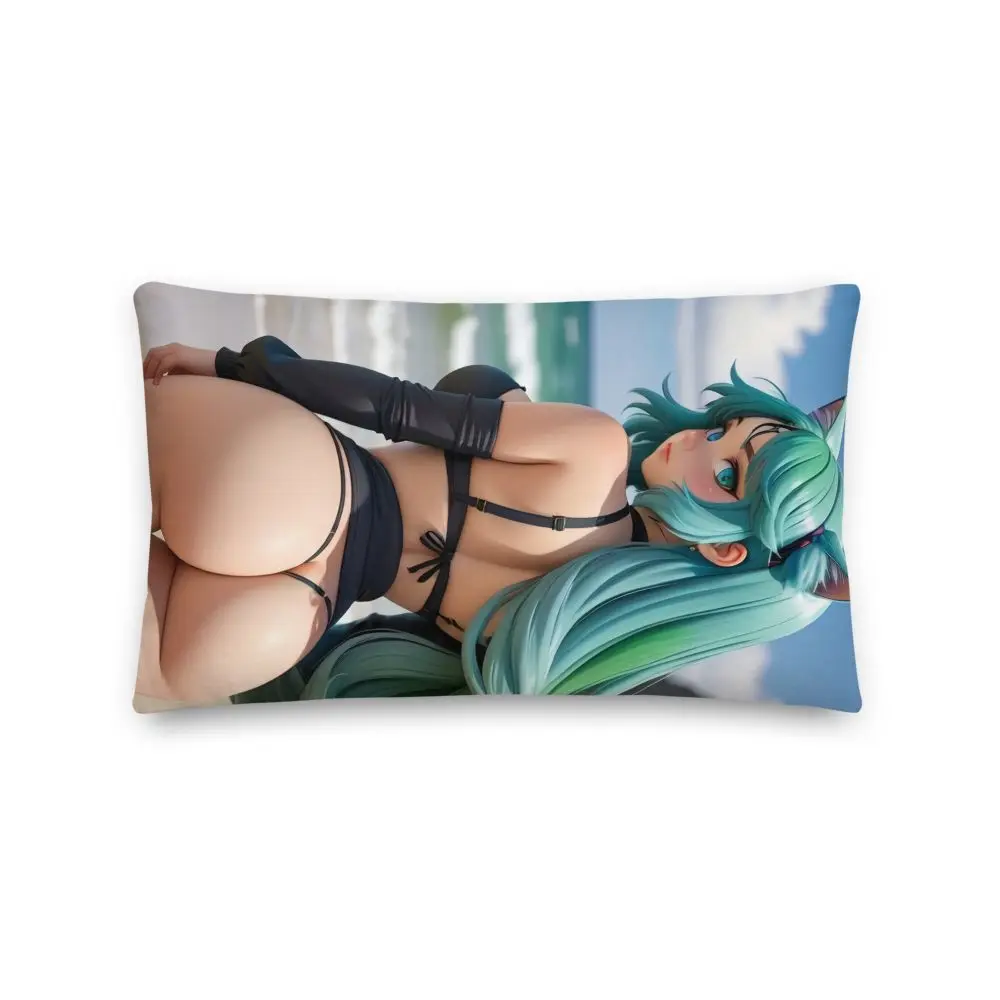 Teal-Haired Catgirl Beach Vibes Pillow