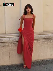 Elegant Backless Bodycon Dress, Sleeveless Knit Mermaid Evening Gown, Ruched Design, Perfect for Parties & Events, Women's Fashion