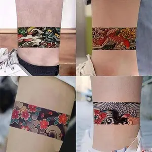 Waterproof Arm Ankle Circle Temporary Tattoo Stickers, Color Armband Japanese Style Bracelet Koit Carp Buddha Flower Lotus Wave Crane Prajna Fish Totem