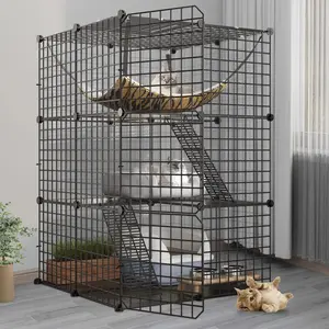 Dextrus Indoor Cat Cage - DIY Cat Enclosures Metal Playpen with 3 Tiers, Extra Large Hammock, Sturdy Design, Black Iron Frames, 28x28x41 Inches, Suitable for Kittens, Ferrets, Bunnies