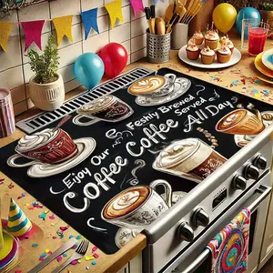 1pc 2D Flat Coffee Chalkboard Stove Cover Protector - -Resistant & Scratchproof Stove Top Cover, Easy-Clean Durable, Fits //Stove, Coffee-Themed Decor Suitable for Any Kitchen Style