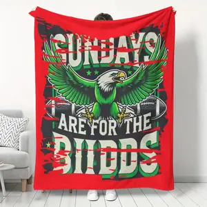 1pc Digital Print Football Fan Throw Blanket Sundays Are for the Buds Design with Eagle & Footballs Red & Green Flannel Perfect for Home Decor Sofa Office Gift for Sports Enthusiasts Football Room Decor