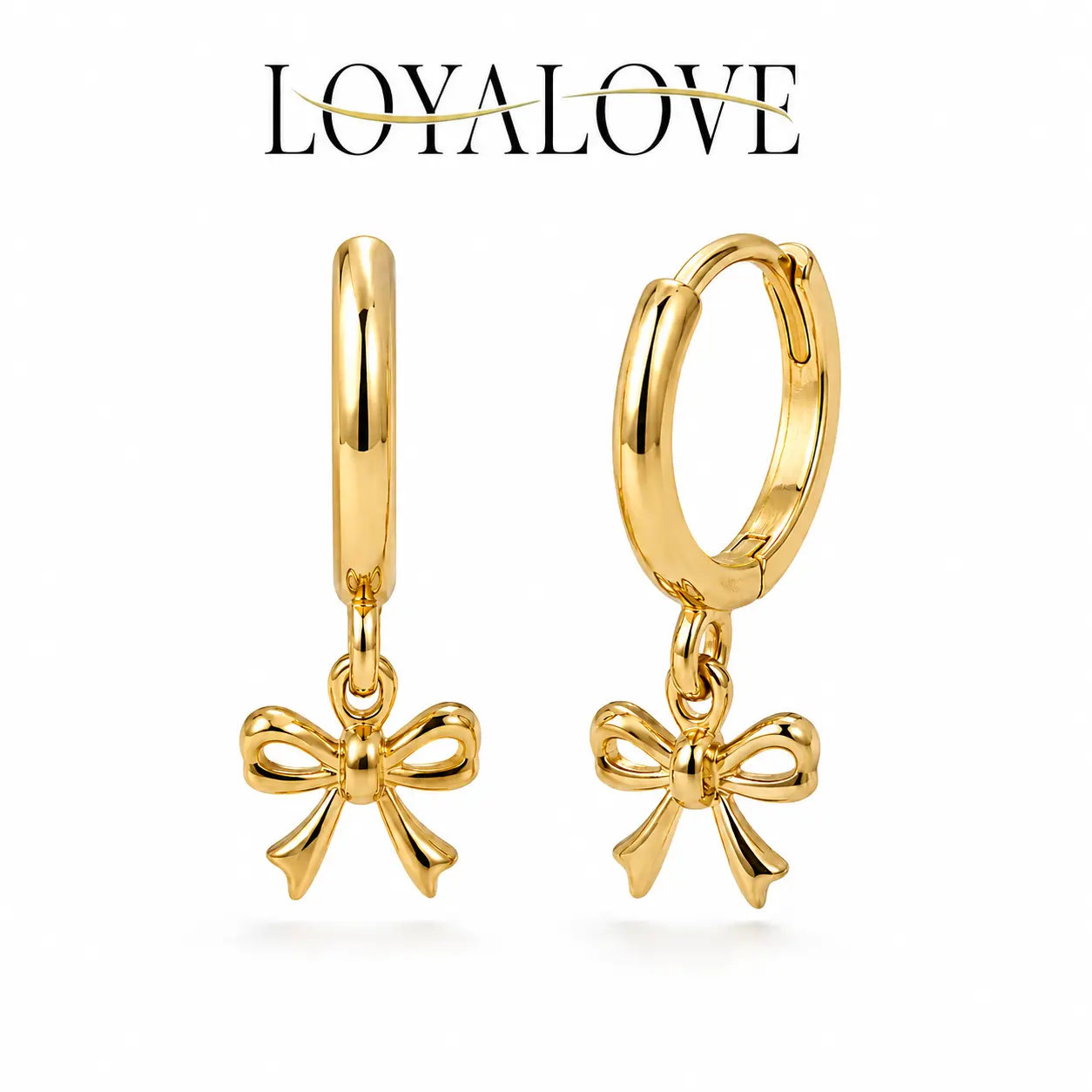 LOYALOVE 14K Gold Plated Tone Bow Huggie Hoop Earrings for Women, Dainty Coquette Dangle Earrings, Cute Everyday Jewelry Gift for Her