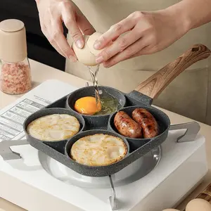 Non-stick Egg Frying Pan, 4 Hole Skillet with Handle, Cooking Accessories, Breakfast Egg Toast Bread Food, Non Stick Cookingware, Kitchen Gadgets Granite surface, easy clean, works on gas stove & induction. versatile kitchen cookware for home chefs!