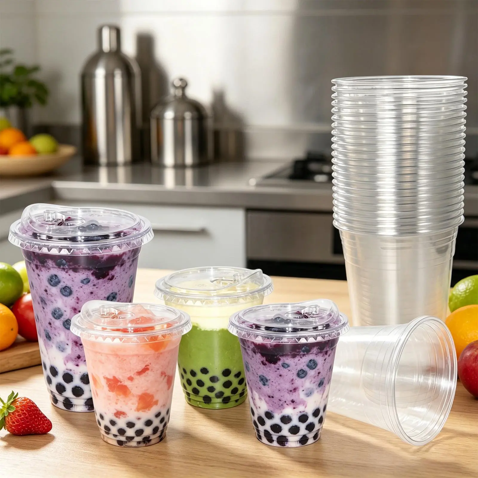 【100 sets of leak-proof drinking cups】, 12oz/16oz/20oz/24oz transparent plastic cups with lids, food-grade ice cream cups, durable and sturdy, suitable for cold drinks, juices and milkshakes, essential for family gatherings and birthday parties.