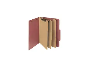 Pressboard Classification Folder, 3" Exp, 6 Dividers, Letter, Red, 10/