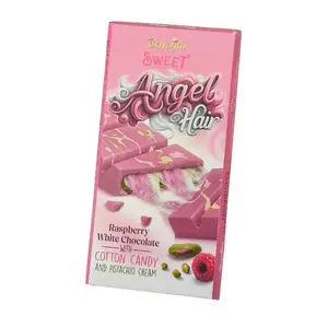 Angel Hair Chocolate Bar - 6 oz (170 G) Raspberry White Chocolate with Cotton Candy and Pistachio Cream – 6 oz (170 G)