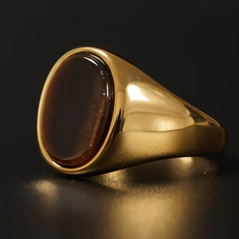 Minimalist Retro Gold Plated Band with Birthstone Inset, Beautiful 6-Color Unisex Jewelry for Casual & Business Wear