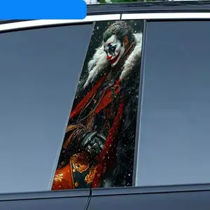 2-Piece retro court style clown art painting B-pillar sticker - general-purpose car column decorative sticker, waterproof and anti-UV carbon fiber door film, Easy-to-install scratch-proof protective film, Multipurpose car decal, Car Decals