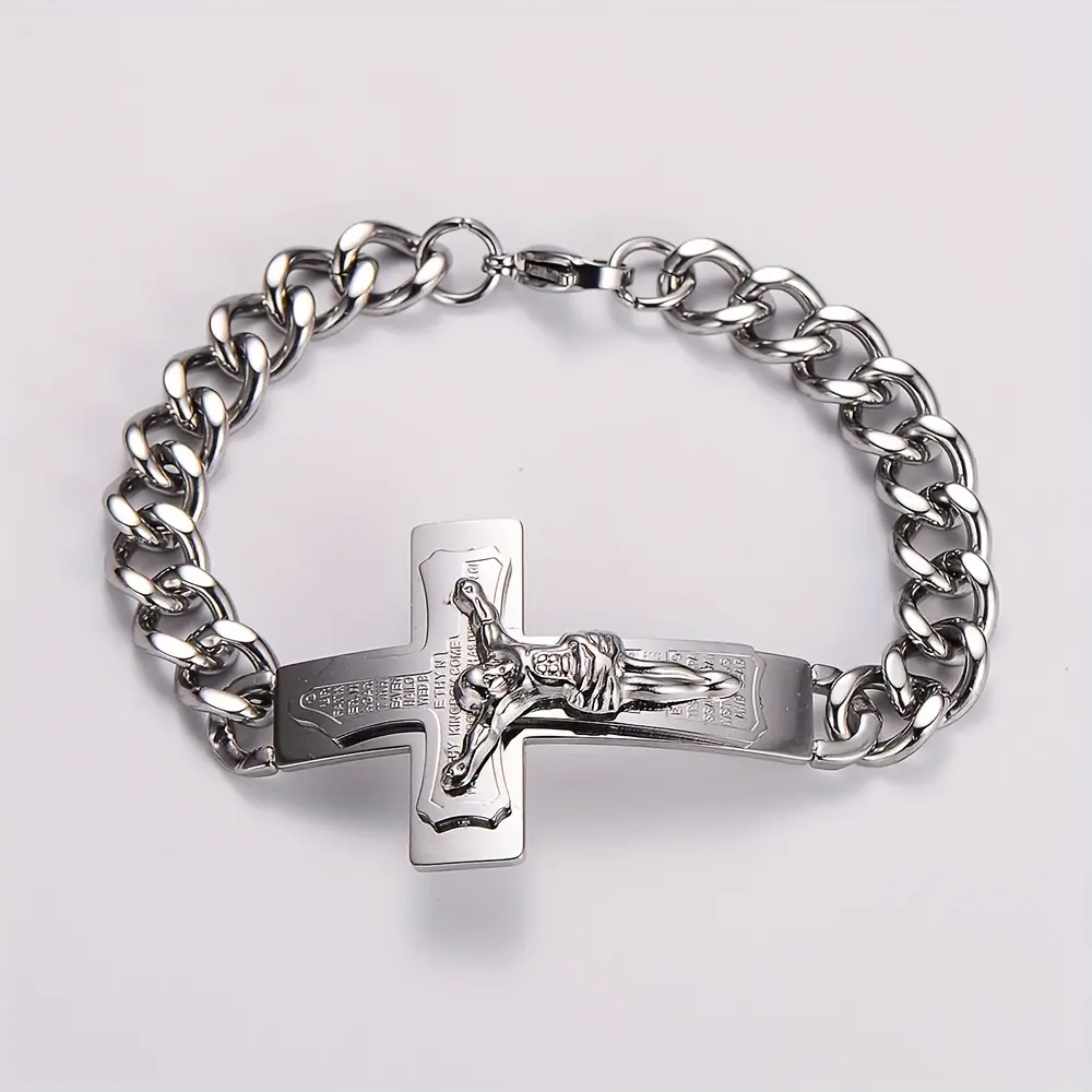 Men's Religious Jesus Prayer Curved Stainless Steel Bracelet Men's Religious Jesus Prayer Curved Stainless Steel Bracelet