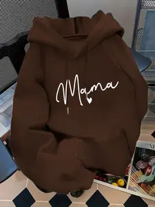 Women's Fashion Hoodie Mama Letter Print Kangaroo Pocket, Casual Long Sleeve Sweatshirt for Fall & Winter, Daily Christmas
