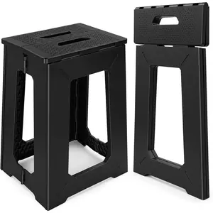 Foldable Stool Chair, 17.7" Tall Folding Seat for Adults up to 400 lb, Heavy-Duty Plastic Foldable Stool for Sitting, Portable Compact Folding Chair for  Outdoor Camping, Black