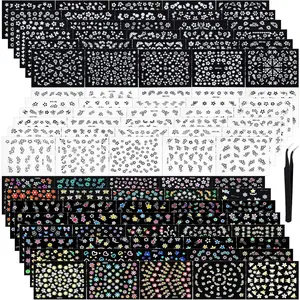 5000 Pcs Flower Nail Stickers 100 Sheets 3D Self Adhesive Nail Stickers Multi Design Decals Multicolor Flower Manicure Decals with Tweezer(Classic-Chic Floral Series)