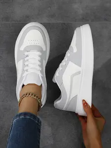 Women's Height-Boosting Casual Low Top Training Shoes, Geometric Design with Pull Loop, Anti-Slip Thick Sole, Lightweight and Versatile