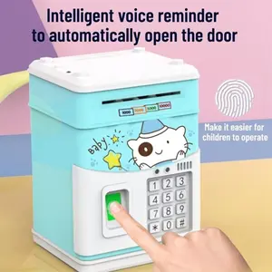 ATM Savings Bank for Real Money - Electronic Piggy Banks with Fingerprint Password & Safe Box for Boys and Girls - Ideal Gift for Christmas - Decor Ornaments Vibrant Pink Electronic Kids ATM Piggy Bank Room money saving box Card electronic mini atm