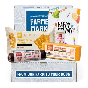 Farmers Market Foods Happy Birthday Charcuterie Sampler Gift Box with All-Natural Summer Sausage, Premium Wisonsin Cheese, and Crackers