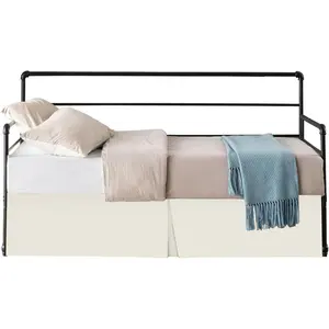 Pleated Daybed Skirt with Split Corners Twin Size - 21 Inch Tailored Drop Easy Fit - Pleated Daybed Dust Ruffle - 100% Microfiber Soft, Wrinkle-Free Daybed Bedskirt (Ivory, Twin-21 Drop)