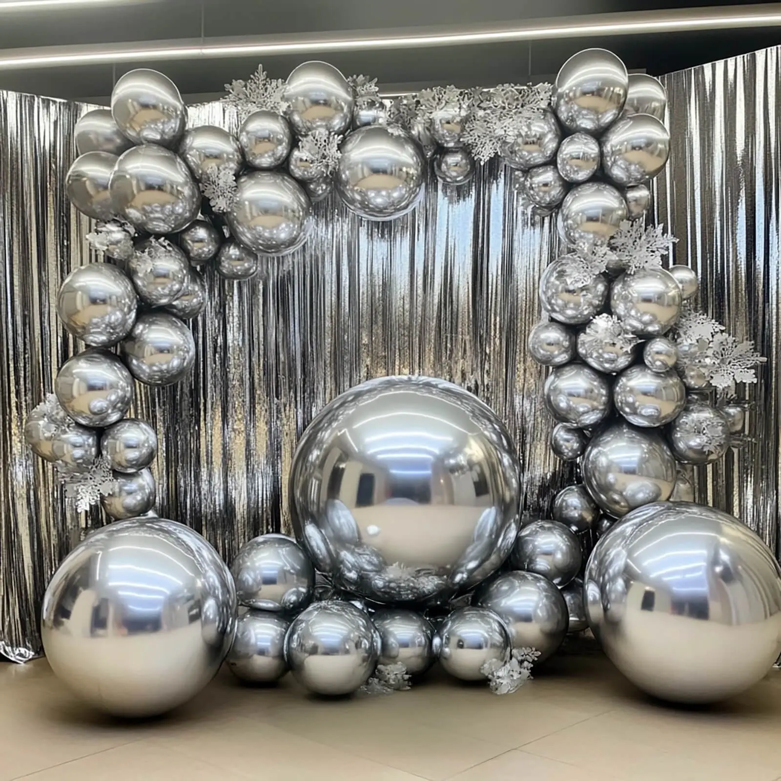 4-Pack 32 in Metallic Silver Mylar Foil Orbz Balloons, Helium or Air-Filled Birthday Party Decorations, Party Balloons Decorations for Festive Supplies