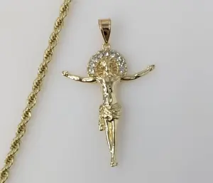 Plated Cross 4mm Rope/Braided Chain Necklace