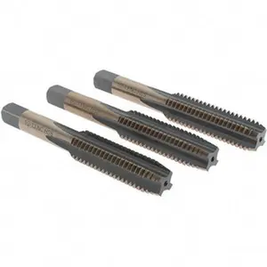 Precise 3-Piece High Speed Steel Thread Cutting Tap Set - 1/2-13 UNC, 4 Flute, Bottoming Taper & Bottom Plug Tap, Gold & Oxide Finish, 3-3/8" OAL, Model BDNA-20686