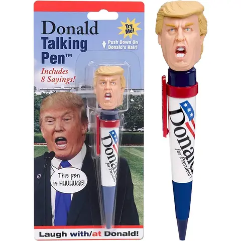 7-inch Classic Edition Donald Trump Political Novelty Talking Office Pen - Press His Hair for 8 Crisp Real Voice Quotes, Replaceable Pranks Item, Unique Desk Toy, Hilarious Office Conversation Starter, Gift for Brothers