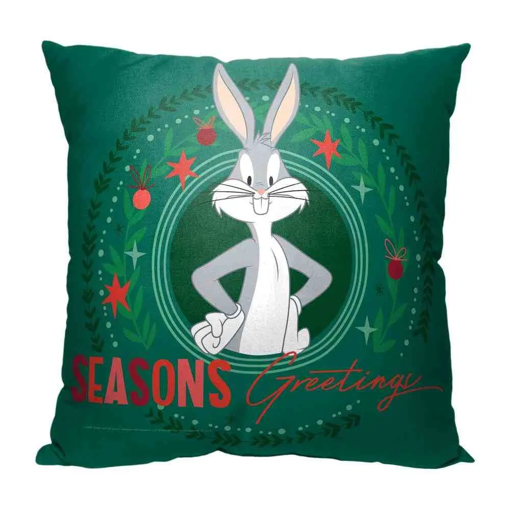 Warner Bros. Looney Tunes Bugs Bunny Art Polyester Throw Pillow, 18x18 in, Cozy Look Room Decor for Home Holiday Wreath Accents