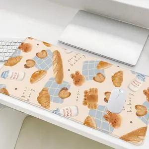 Cute Bread & Milk Pattern Mouse Pad, Rectangle Gaming Mouse Pad, Office Desk Keyboard Mouse Pad for Home Office Game Room Desk, Desk Accessories