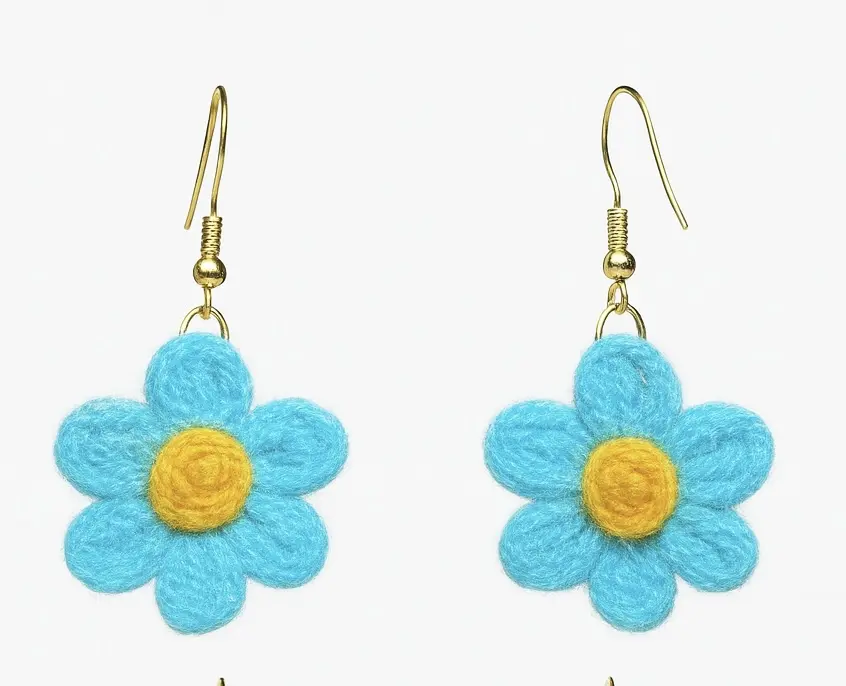 Petite Daisy Dangles Blues Handcrafted Crochet Flower Earrings Soft Colorful Yarn Lightweight Whimsical One of a Kind Jewelry 1 Inch Diameter Classic Style