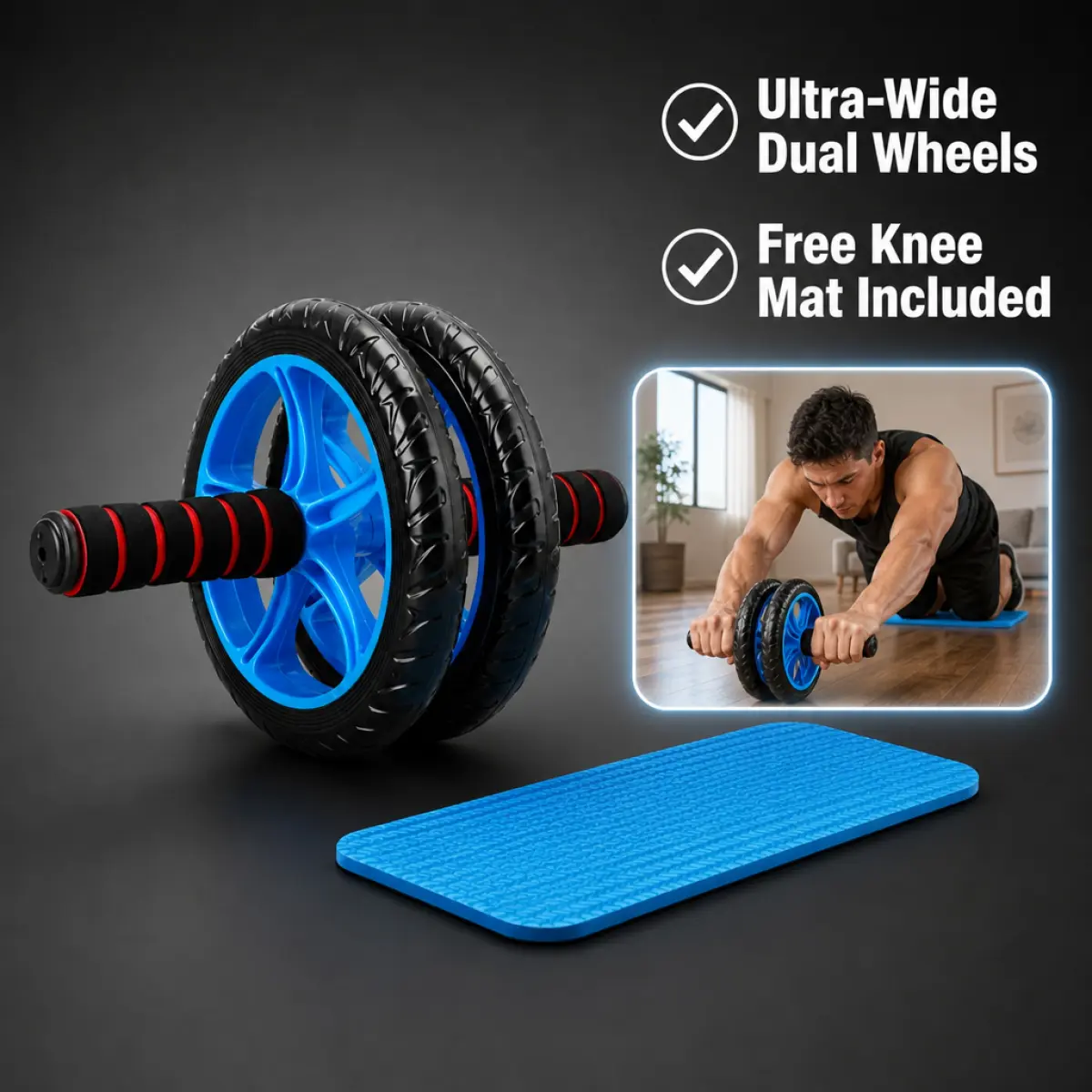 Ab Roller Wheel for Core Strength, Silent Dual Wheel Abdominal Roller with Anti-Skid Grip, Home Workout Equipment for Men Women, Abdominal Core Trainer, Ab Crunch Trainer