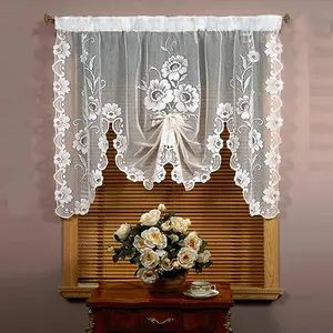 1pc Solid Color Pull-Type Kitchen Curtain, Lightweight Sheer Curtain, Rod Pocket Design, Easy Install Curtain, Room Divider Suitable For Bedroom, Living Room, Dining Room, Kitchen Decor