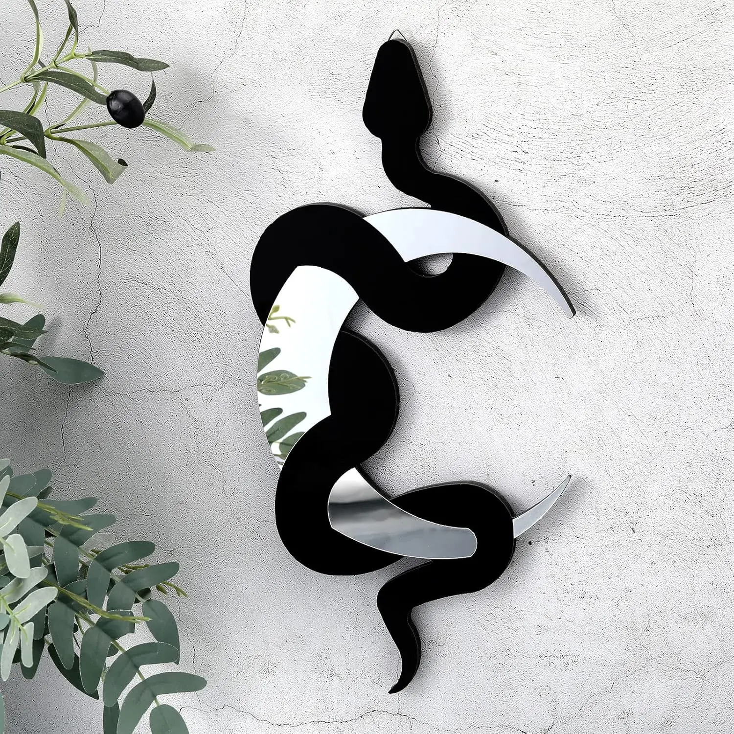 Black Snake and Crescent Moon Mirror Gothic Wall Decor Gothic Snake Decor Boho Hanging Mirrors Home Decorative Wall Art for Living Room Bathroom Bedroom Hallway