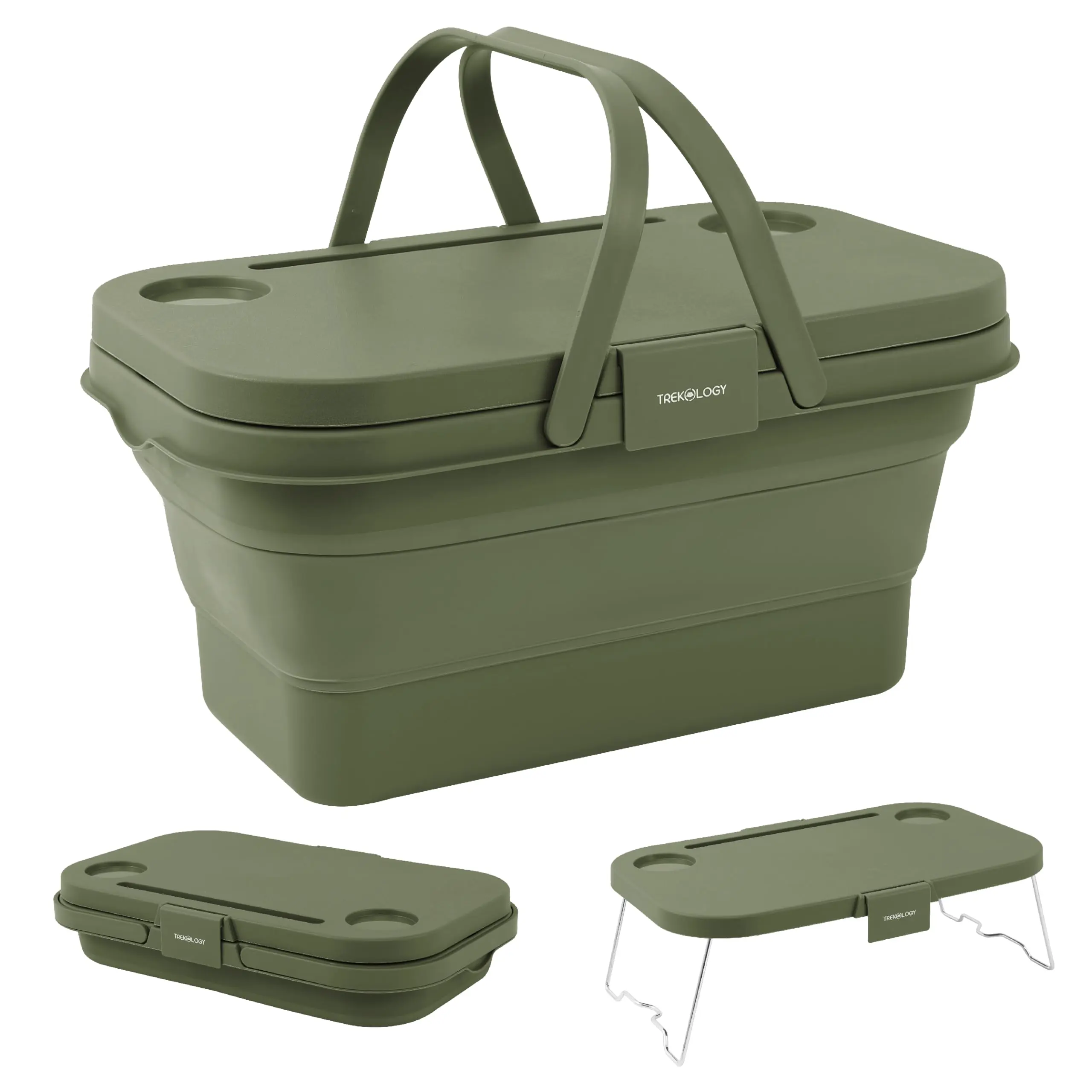 16L Collapsible Basket with with Handles & Lid as Stand Up Table - Foldable, Lightweight, Water-Proof & Leak-Proof - 3-in-1 Rectangle Bucket for daily use, picnics, camping, travel and road trip storage