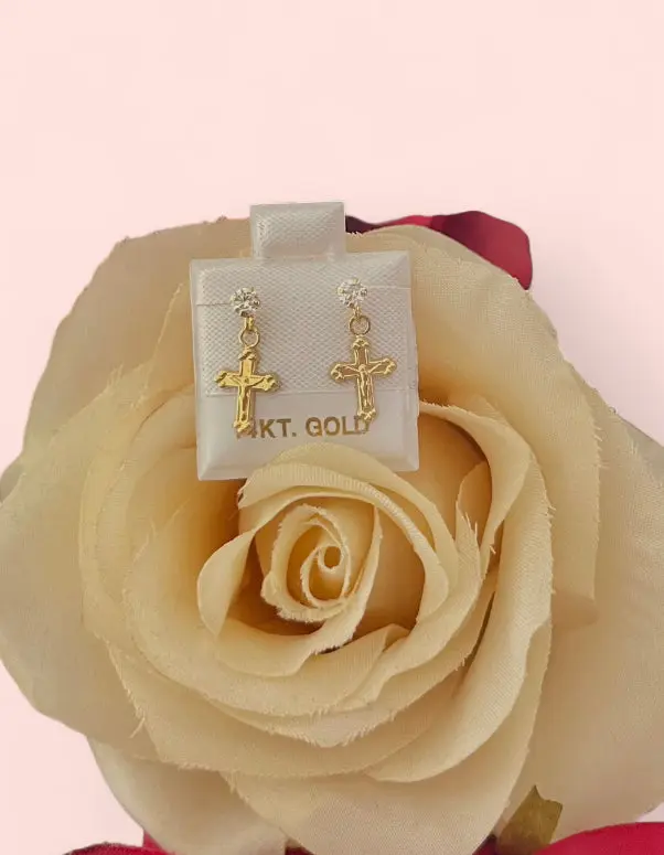 14k Gold Cross Rhinestone Earrings 14k Gold Cross Rhinestone Earrings