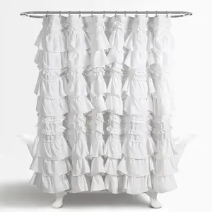 Lush Decor Kemmy Ruffled Shower Curtain, Single, 72" W x 72" L - Bathroom Curtain - Fabric Shower Curtains for Bathroom - Coquette Decor