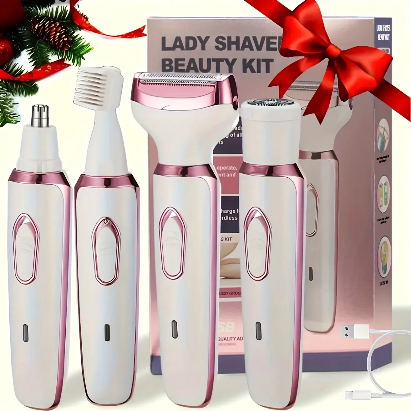 Women's Multi-Function 4-in-1 Electric Epilator, Smooth Pain-Free Close Shaving Hair Remover, USB Charge Rechargeable Device for Private Areas, Body Bikini Line Trimmer
