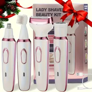 4-in-1 Women's Electric Epilator Painless Close-Shaving Hair Remover for Private Areas Body Bikini Line Trimmer USB Charging Rechargeable Battery Hair Removal Device shaver for men