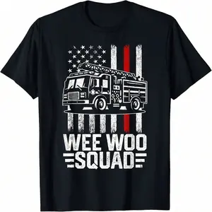 Funny Firefighter Shirt Men Women Fire Truck Fireman T-Shirt with American Flag Design Menswear Top Casual Stylish
