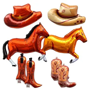 8 Pcs Western Balloons – Huge Brown Cowgirl Boot & Hat & Horse Aluminum Foil Balloons for Birthday, Baby Shower, Cowgirl Bachelorette Party, Cowboy Rodeo Party – Western Party Decorations Supplies