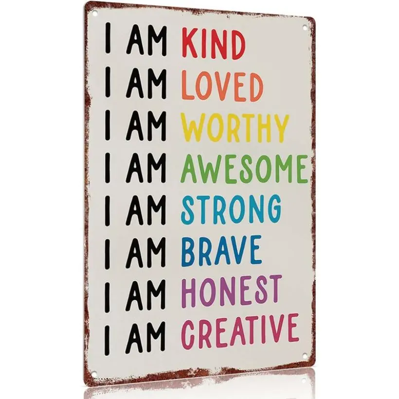 Aluminum Motivational Wall Sign I Am Affirmation Decor Indoor Home Decoration for Bedroom Home Office and Living Room Inspirational Art Poster