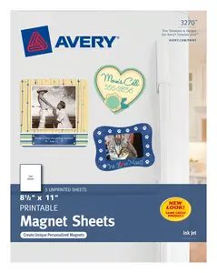 Avery Printable Magnetic Sheets, 8.5 x 11 Inches, Inkjet Printers, 5 Sheets (3270)
