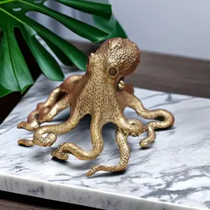 Brass Octopus Figurine Mini Office Desktop Ornament, Tea Pet Decor Craft Gift Hand Toy, Casual Style Home Decoration