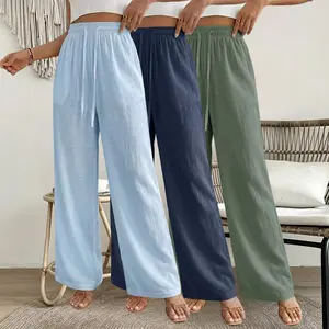 Women’s relaxed wide-leg pants — drawstring elastic waist, breathable drapey fabric, slimming loose casual long trousers